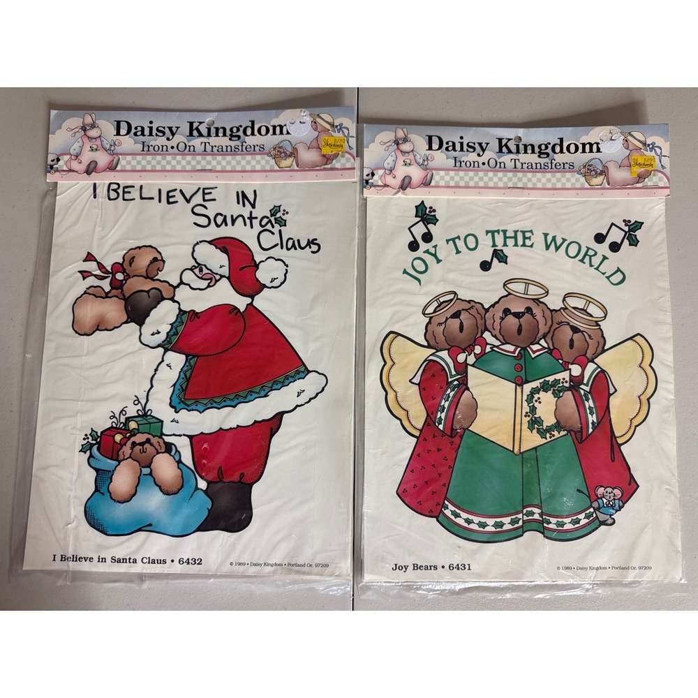 Vintage 1989 Daisy Kingdom Iron On Transfers Christmas Santa Joy Bears 6432 6431
